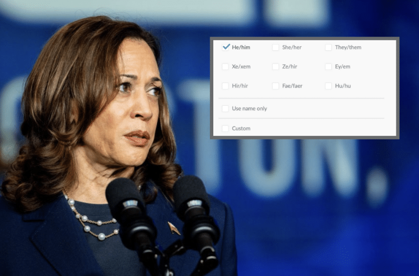 Kamala harris website nine pronoun options zero policy positions report
