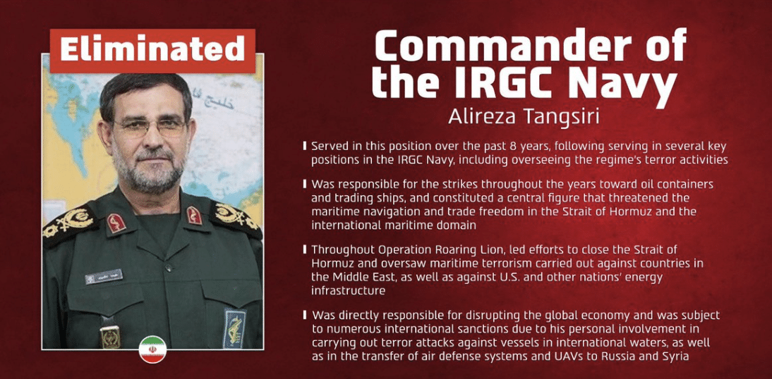 Israel kills IRGC navy chief tied to Strait of Hormuz threat as oil prices surge